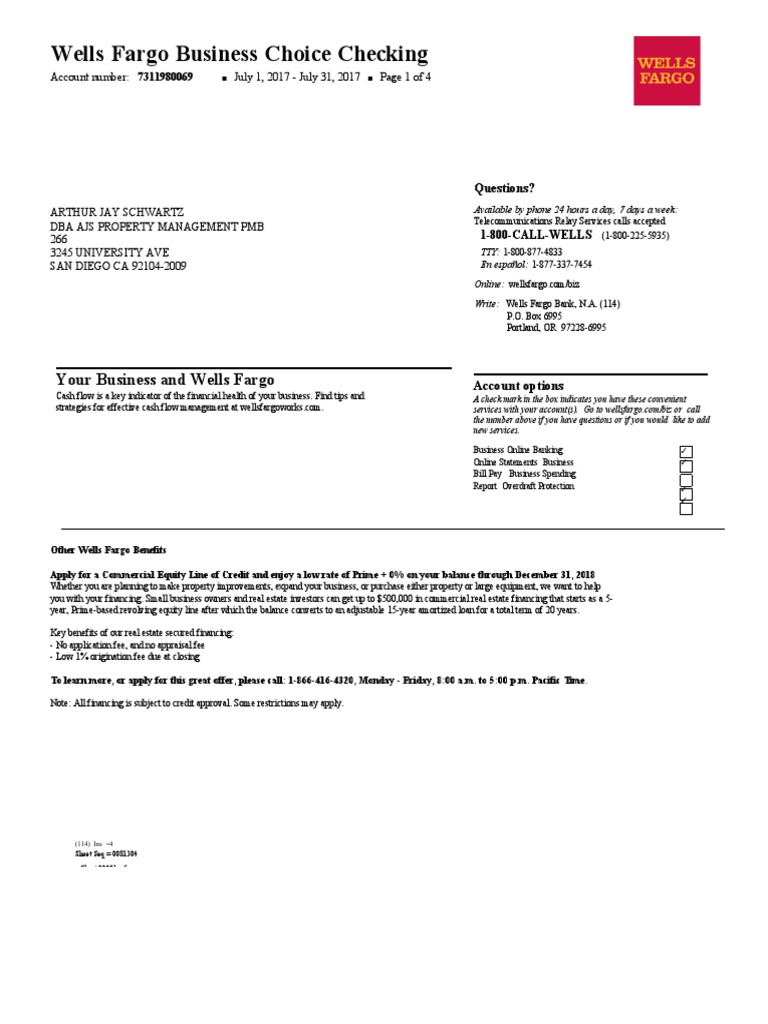 wells fargo bank statement pdf PDF Overdraft Cheque