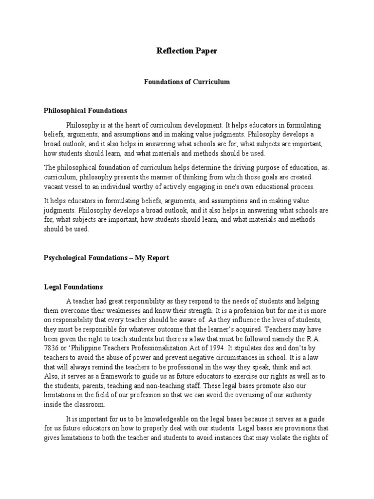Reflection Paper Edu 5 Pdf Curriculum Teachers