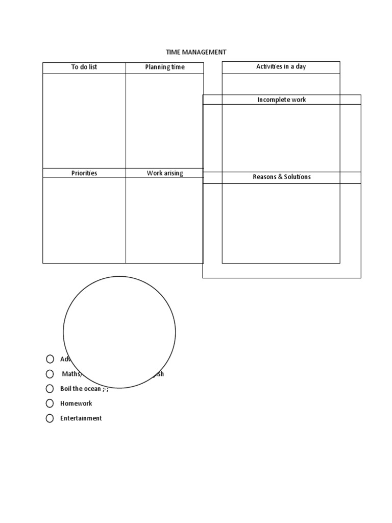 Time Management Table For Kids