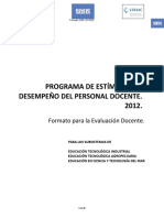 Formato para La Evaluación Docente Sde-2012