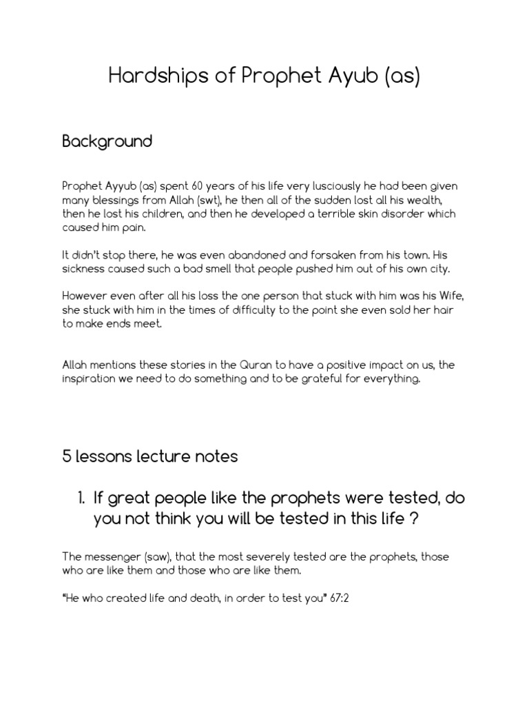 Prophet Ayyub (As) | Download Free PDF | Prophets And Messengers In ...