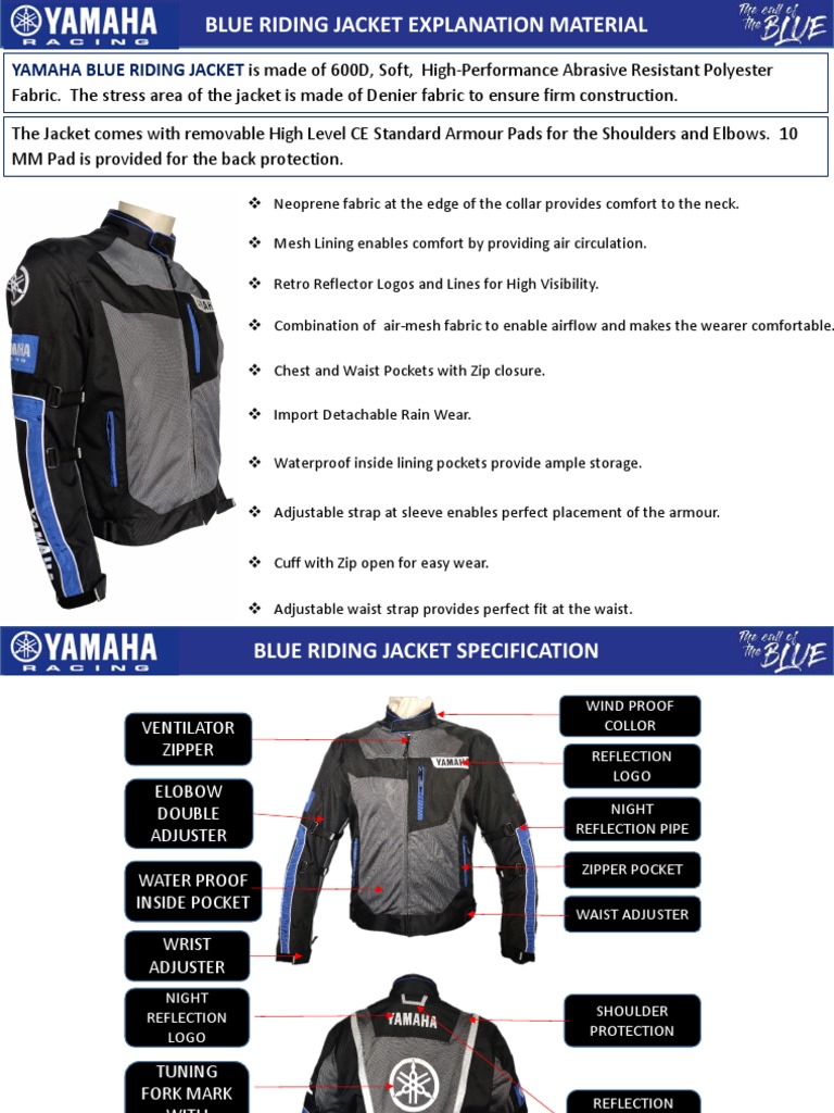 Yamaha Blue Riding Jacket Overview | PDF | Shirt | Softlines (Retail)