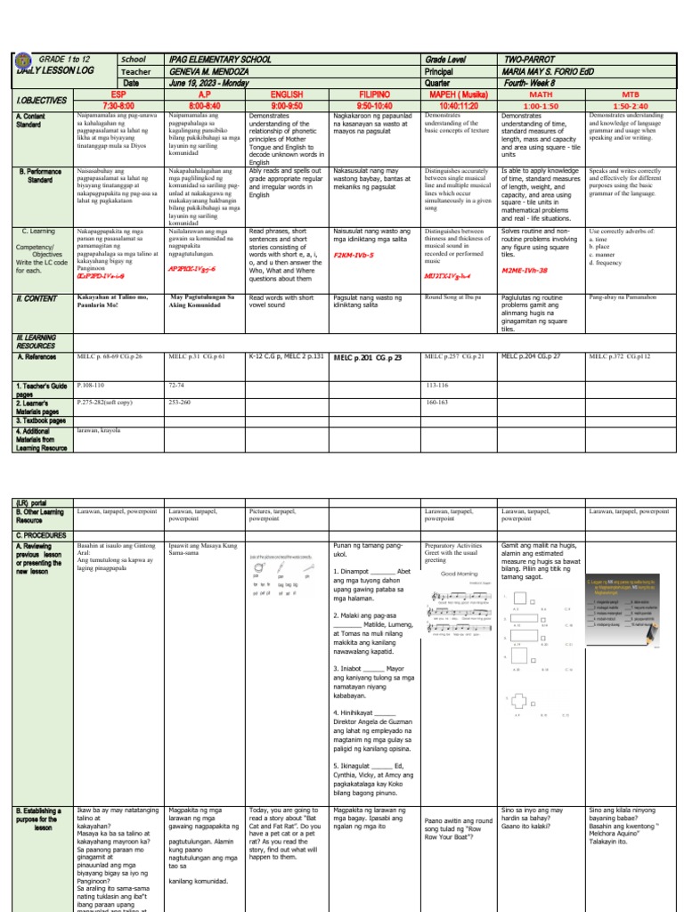 Grade 2 Lesson Plan | PDF | Linguistics