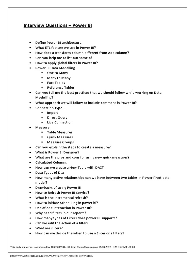 Interview Questions Power BI PDF PDF Information Management