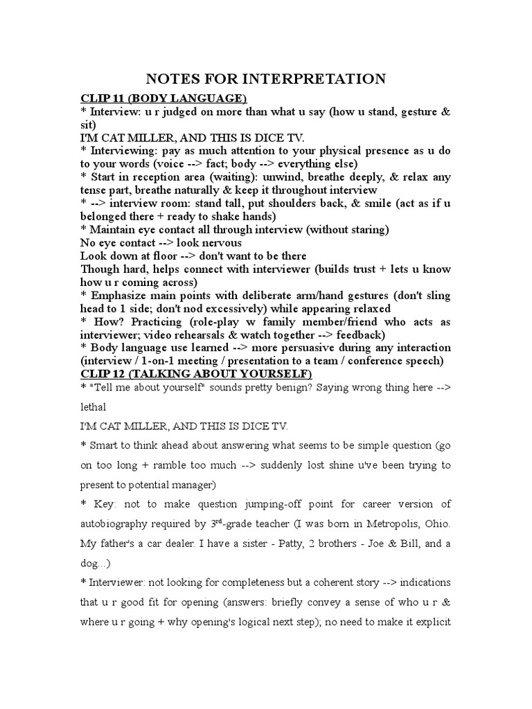 Notes for clips 11 20 pdf body language