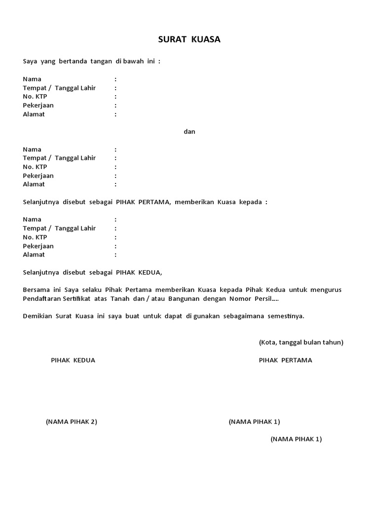 Surat Kuasa Pengurusan Sertifikat | PDF