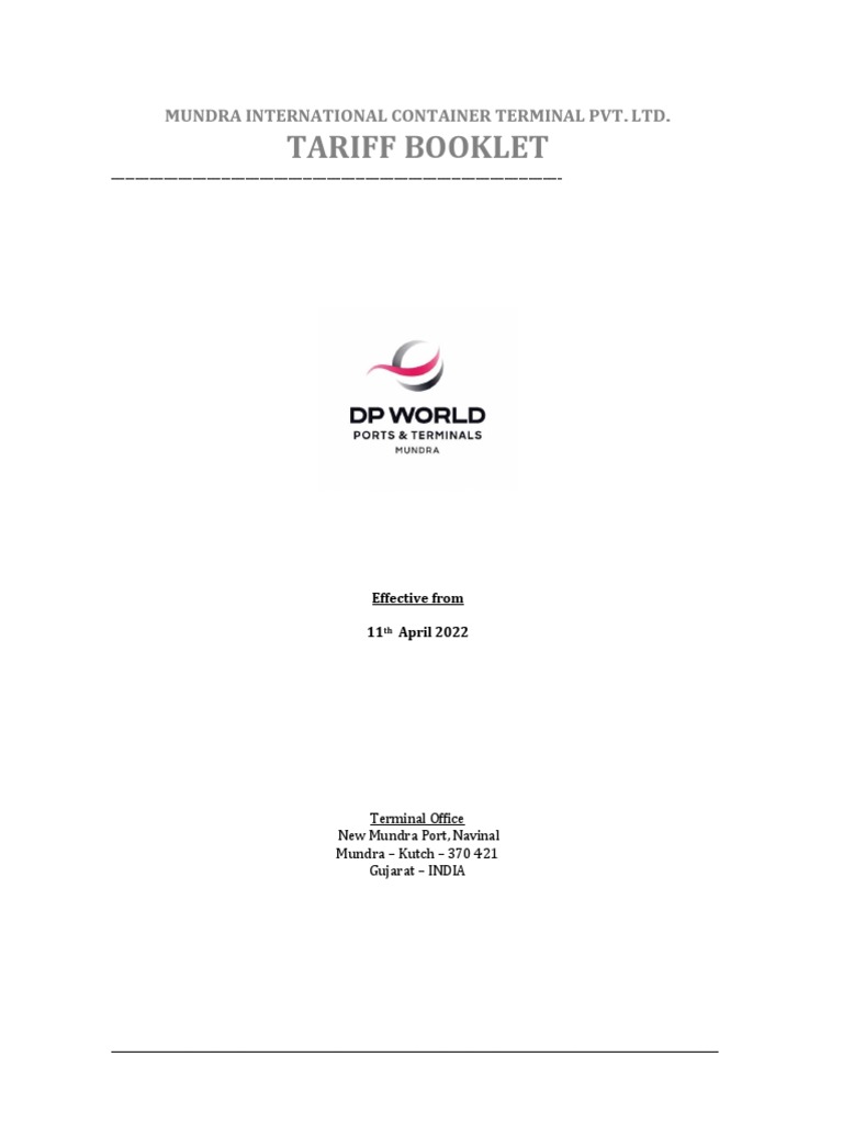 MICT Terminal Tariff Effective 11APR22 PDF Containerization