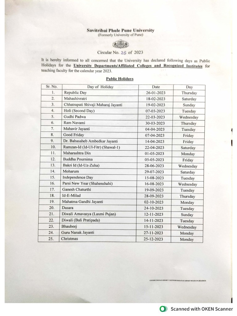 Public Holidays of Teaching 2023 - 03022023 | PDF