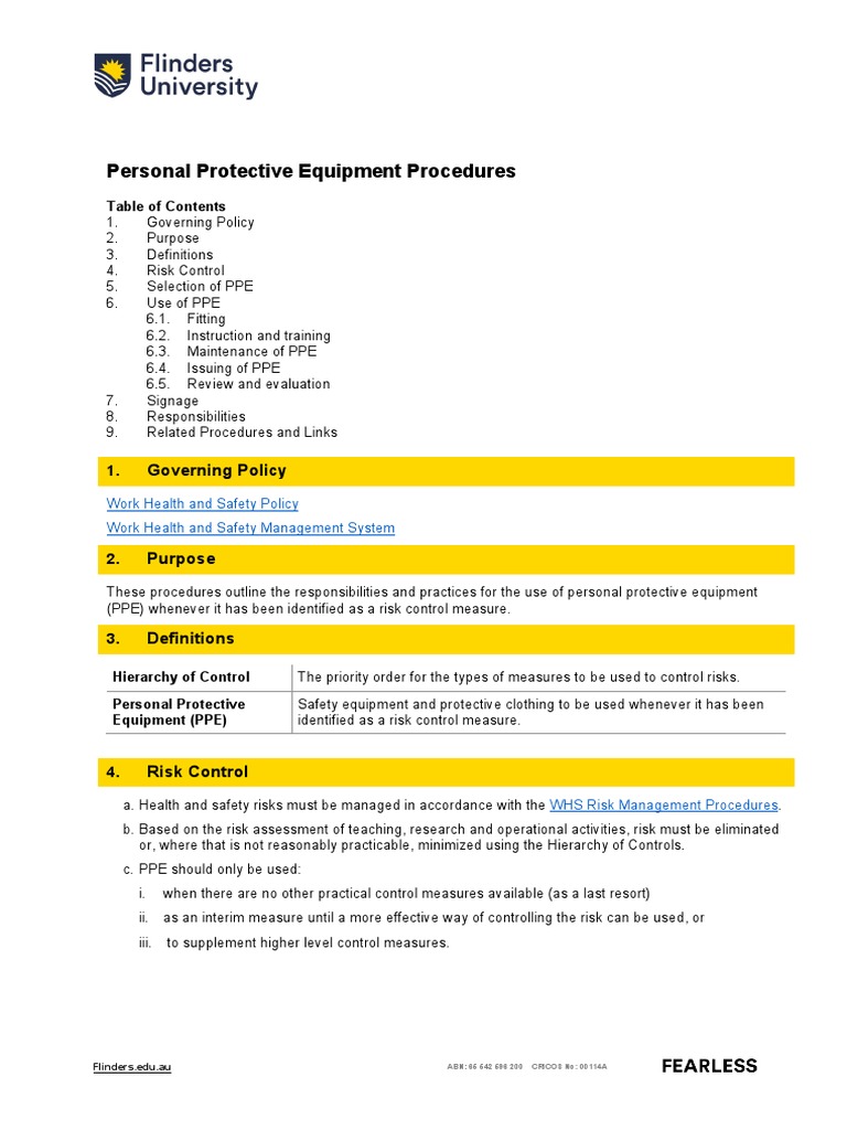 Personal Protective Equipment Procedures Download Free PDF Personal