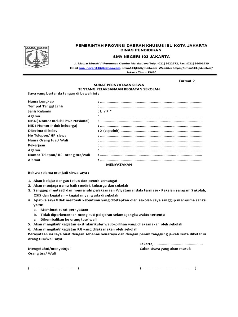 Surat Pernyataan Siswa | PDF
