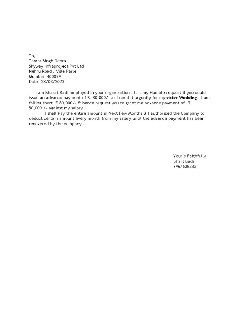 Request for Salary Advance Payment | PDF