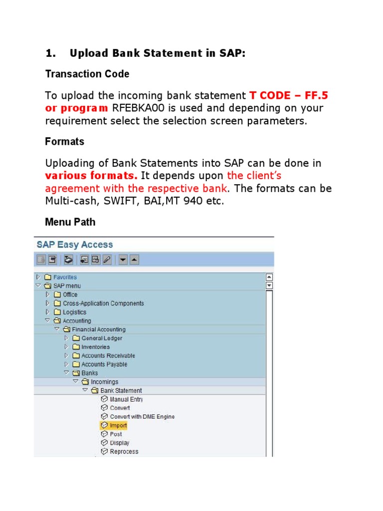 SAP Bank Statement Upload and Deletion Guide | PDF | Banks | Software ...