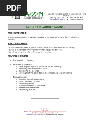 Accurate Minute Taking - Course Outline - 2013