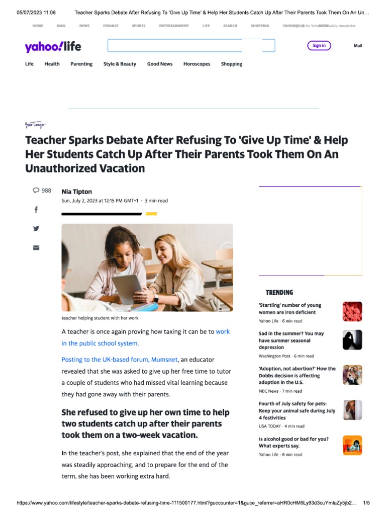 Teacher Sparks Debate After Refusing To 'Give Up Time' & Help Her ...