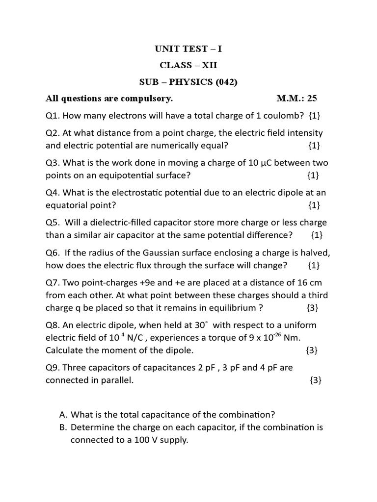 Unit Test Paper 12 PDF