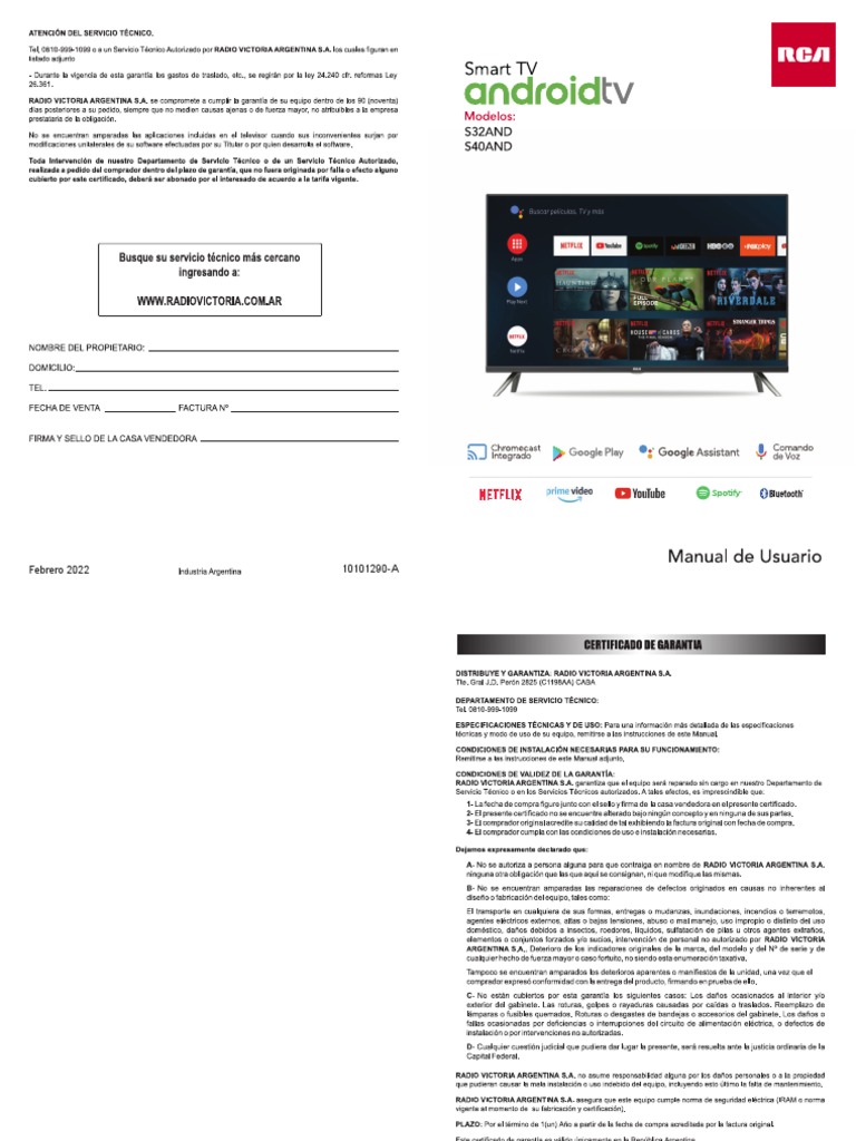 Manual Smart TV RCA 40 Pulgadas | PDF | Televisión | Hdmi