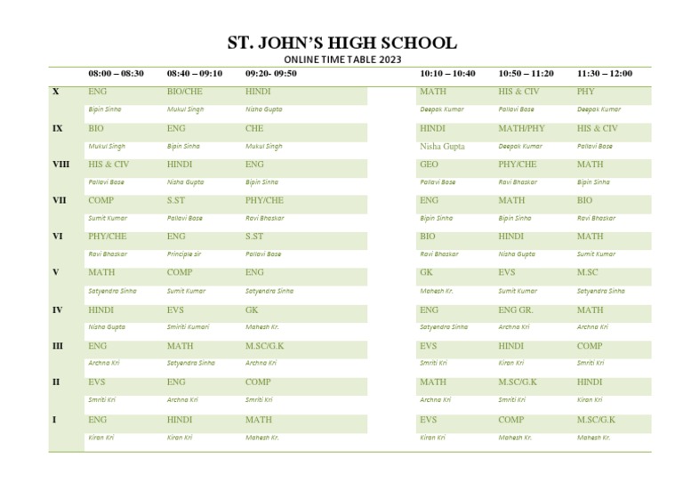 Online Time Table Check