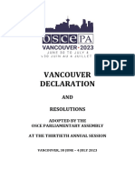 Rezoluția Celei De-A 30-A Ședință A Adunării Parlamentare A OSCE Din Vancouver (30 Iunie - 4 Iulie 2023)