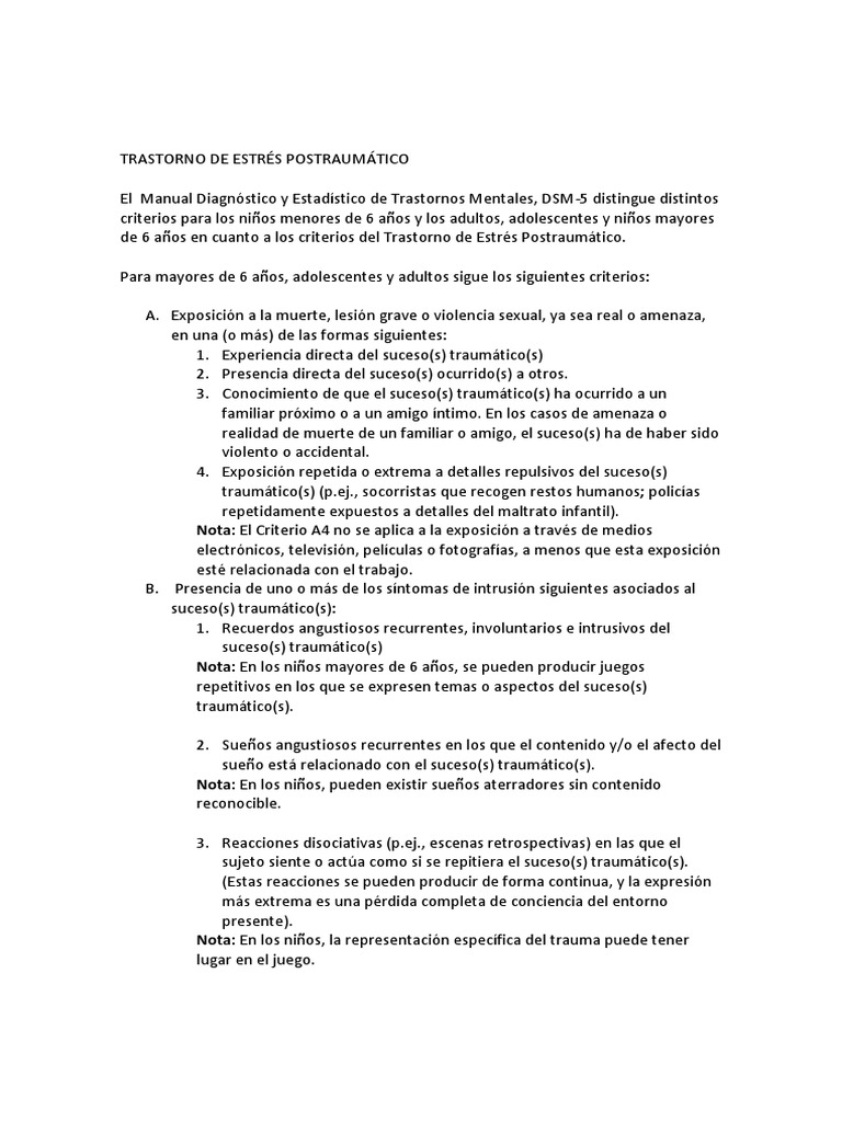 Criterios del Trastorno de Estrés Postraumático | PDF | Sicología ...