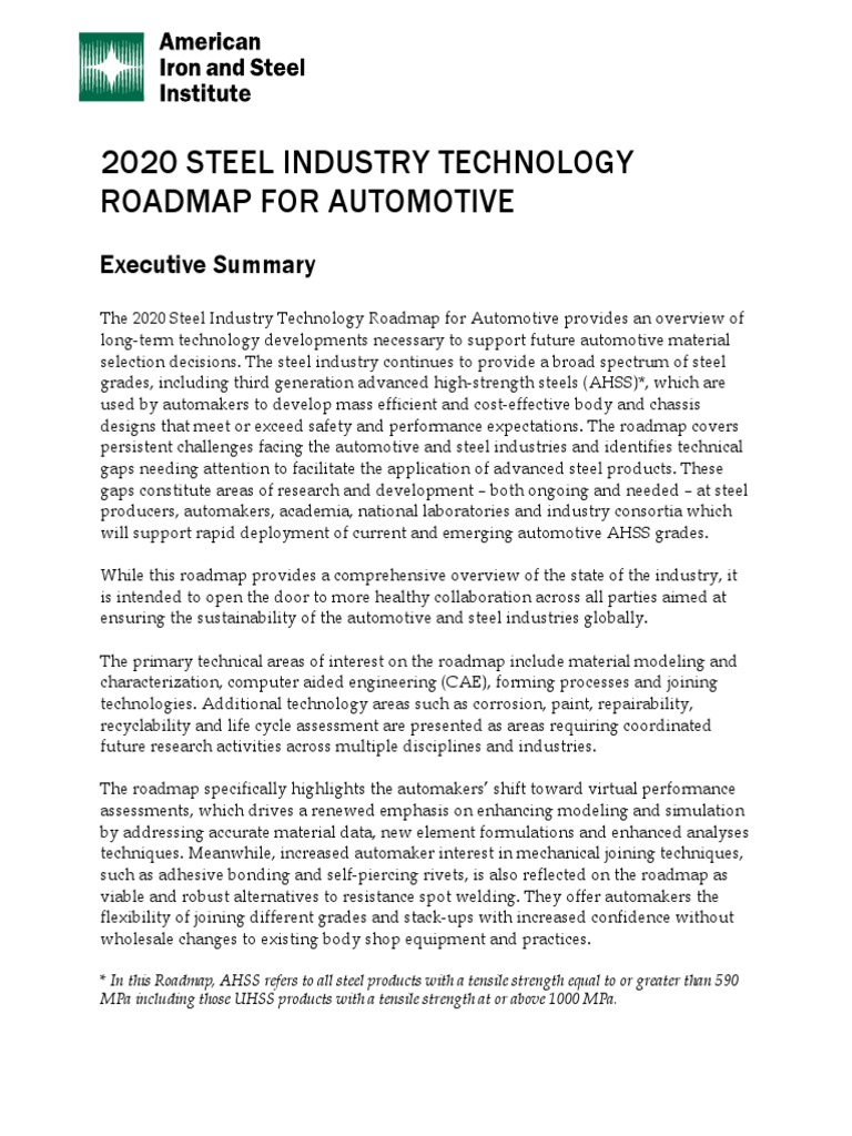 2020 Steel Technology Roadmap for Automotive | PDF | National Highway ...