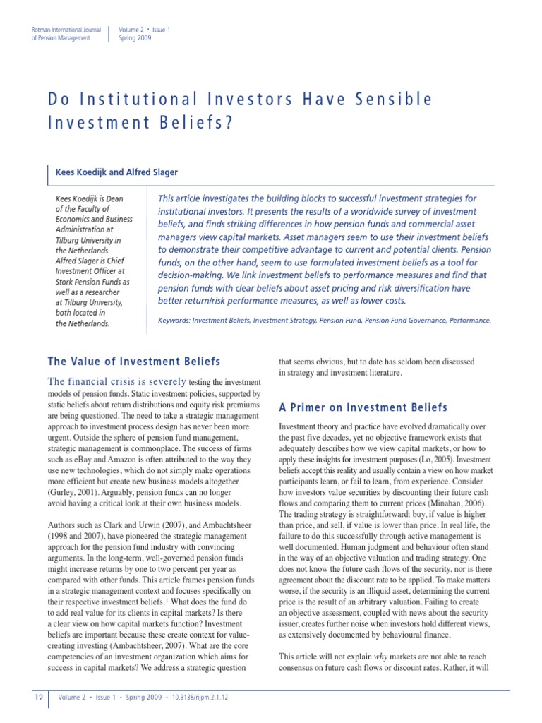 Do Insitutional Investors Have Sensible Investment Beliefs PDF