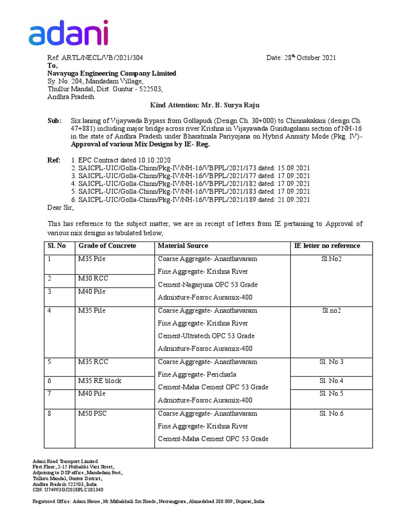 304 approval of various mix designs pdf concrete composite material