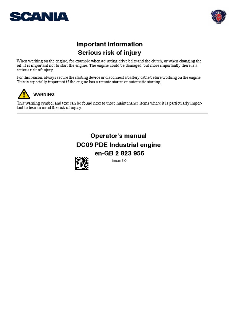 Scania Operator's Manual DC09 PDE Industrial Engine | PDF | Engines ...