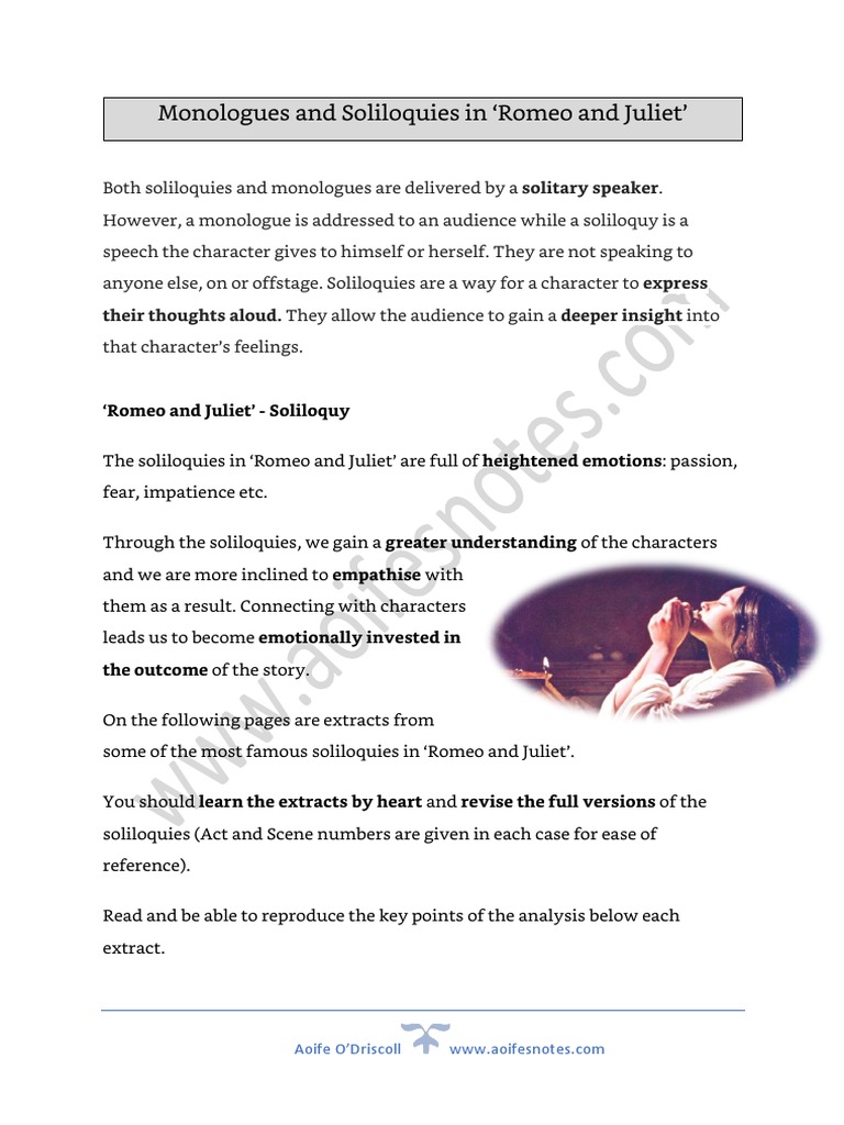 Romeo and Juliet - Three Soliloquies | PDF | Romeo And Juliet | Monologue