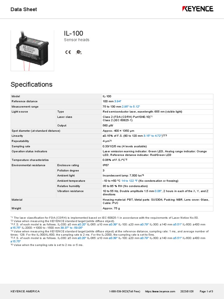 IL-100 Datasheet | PDF | Laser | Optics