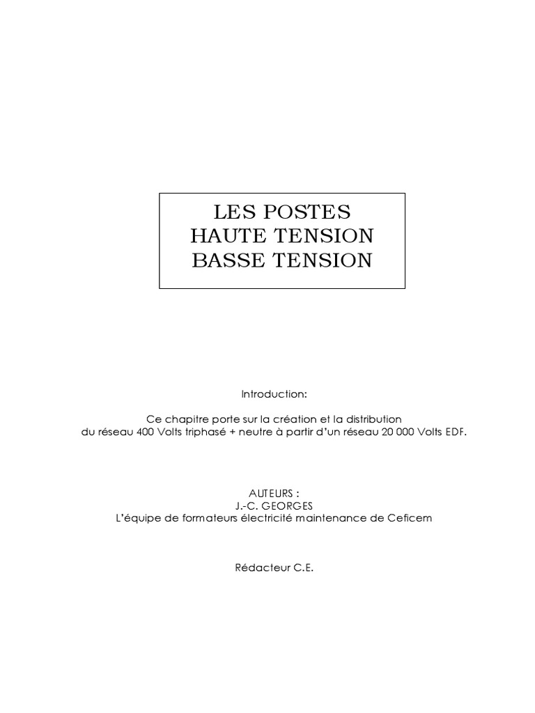 Postes Haute Tension et Basse Tension PDF Transformateur électrique — free download
