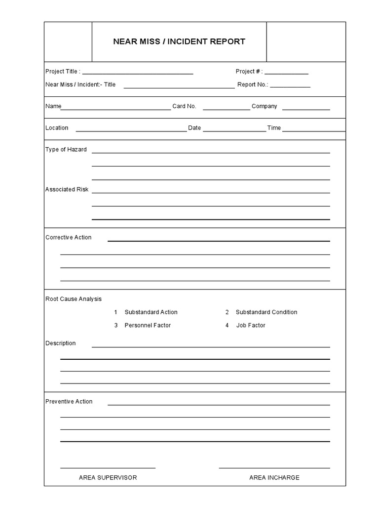 HSE FRM-31 Near Miss Incident Report Form | PDF | Personal Protective ...