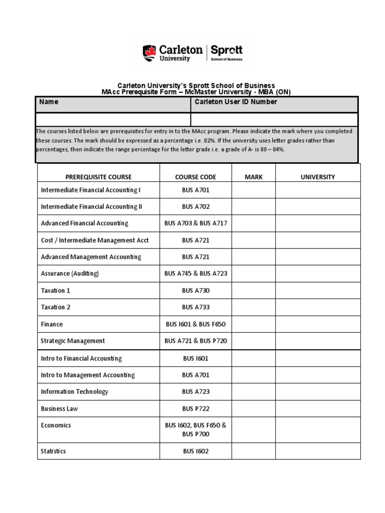 MAcc Prerequisite Form Guide | PDF
