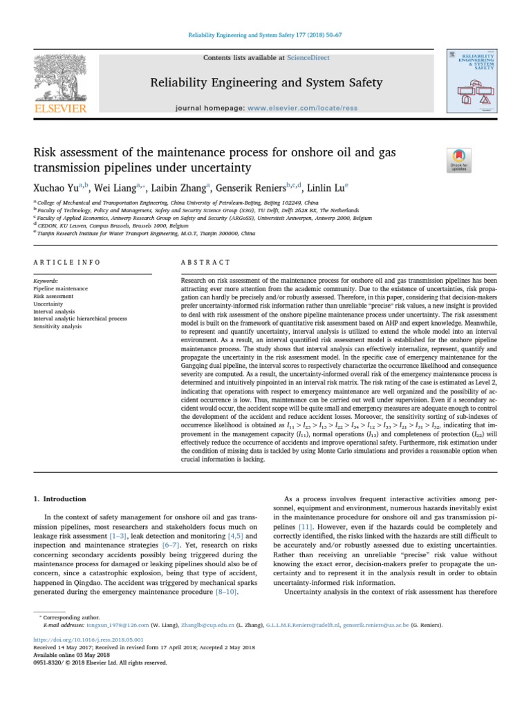 Risk Assessment of The Maintenance Process For Onshore Oil and Gas ...