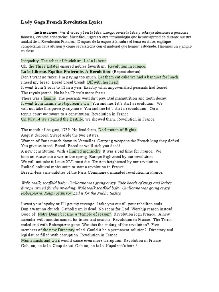Lady Gaga French Revolution Lyrics Pdf French Revolution Reign Of