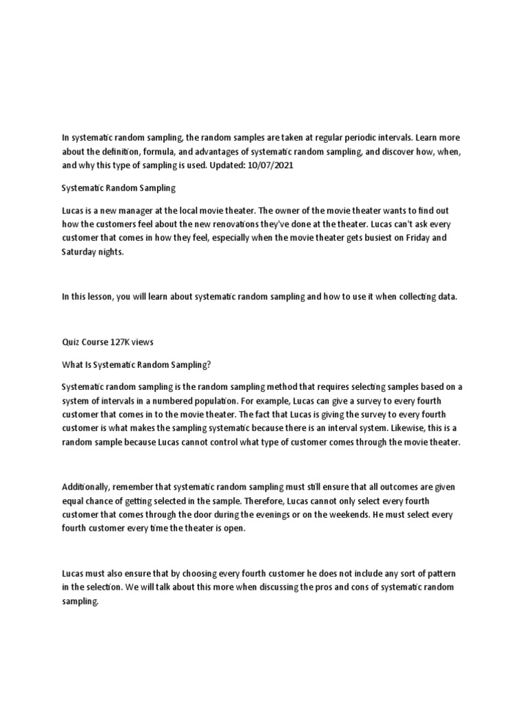 In Systematic Random Sampling Method | PDF | Sampling (Statistics ...