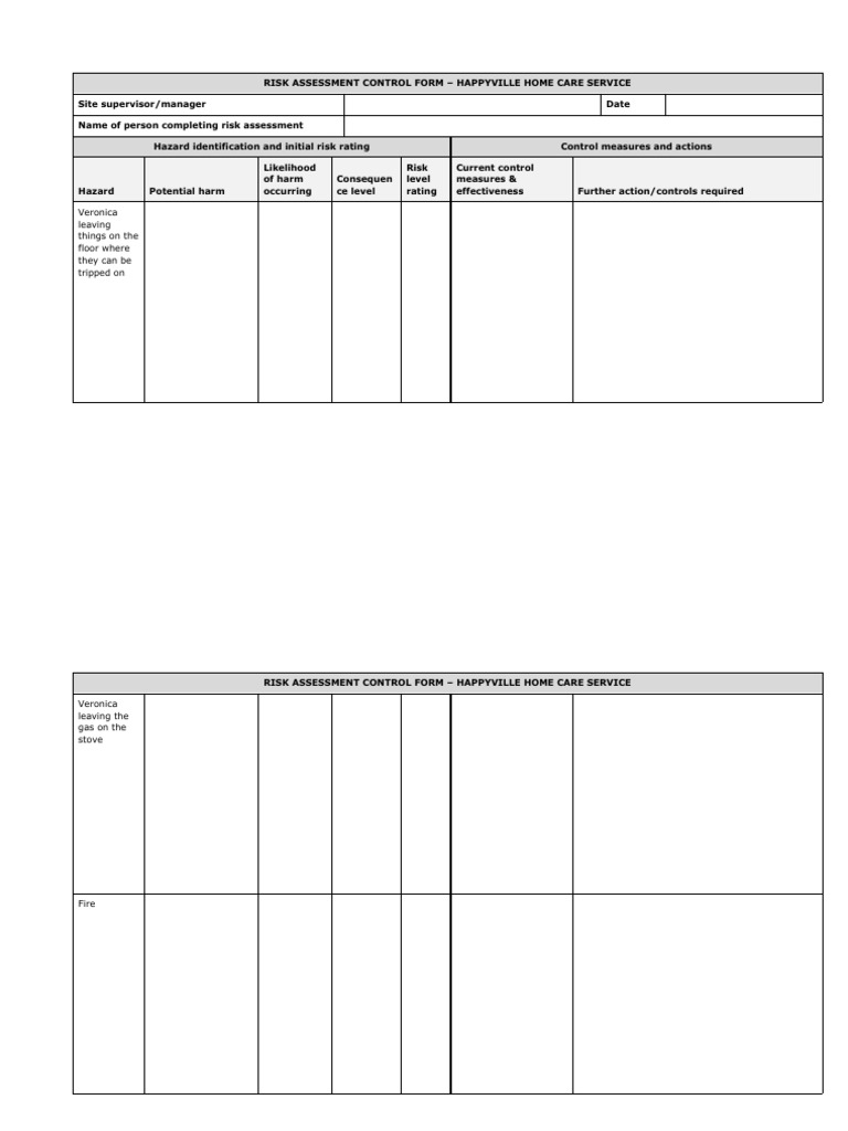 Happyville Home Care Risk Assessment Form | PDF