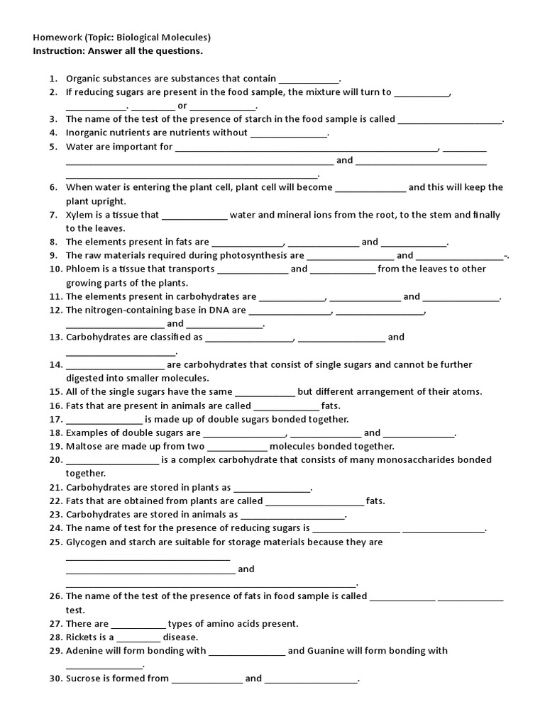 Homework term 1 holiday part 2 pdf carbohydrates biology