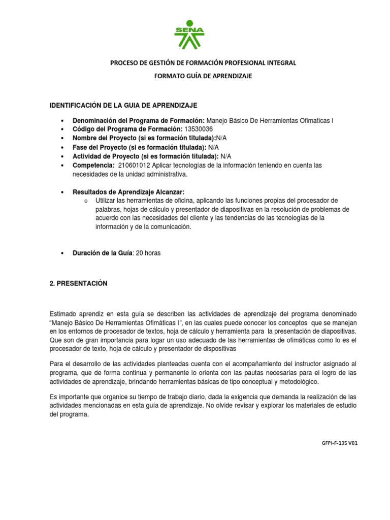 Guía de Aprendizaje: Ofimática Básica | PDF | Aprendizaje | Microsoft Word