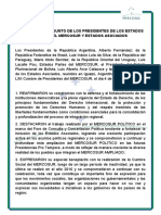 Comunicado Conjunto de Los Presidentes de Los Estados Partes Del Mercosur y Estados Asociados