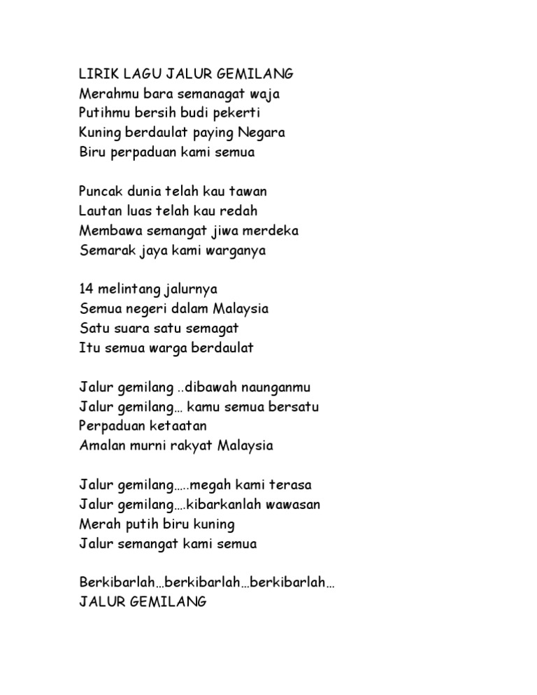 Lirik Lagu Jalur Gemilang Pdf