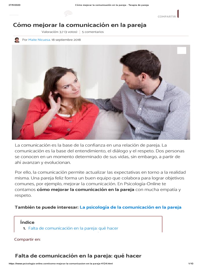 Cómo Mejorar La Comunicación en La Pareja - Terapia de Pareja | PDF ...