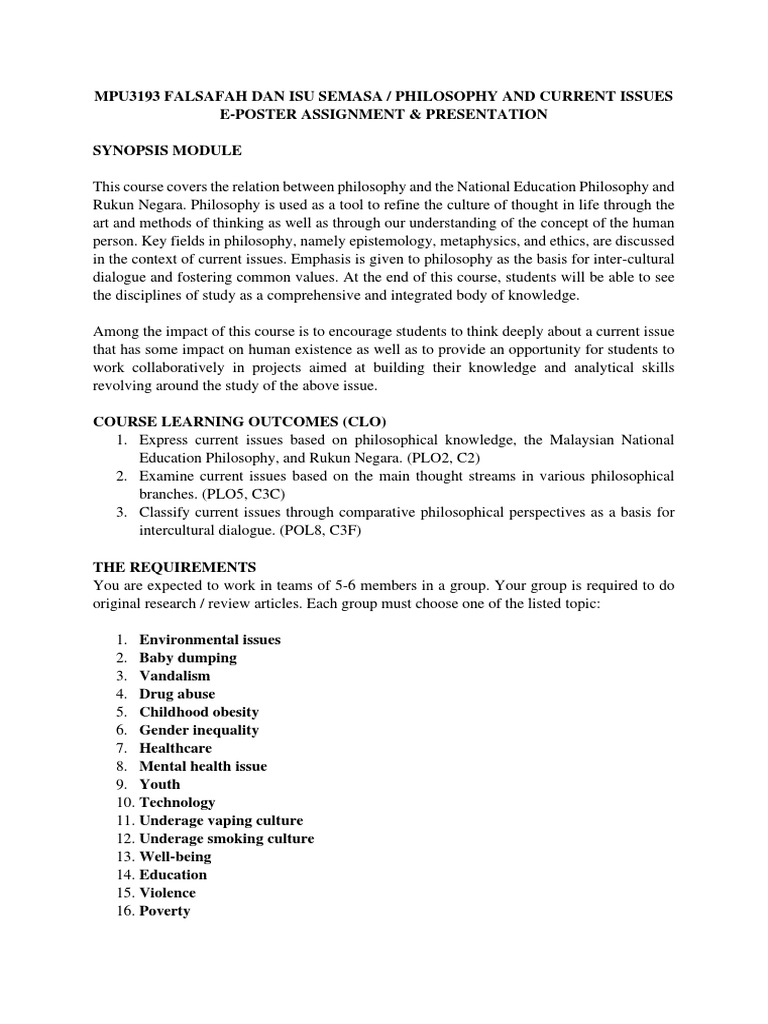 Philosophy & Current Issues Course | PDF | Philosophy Of Education