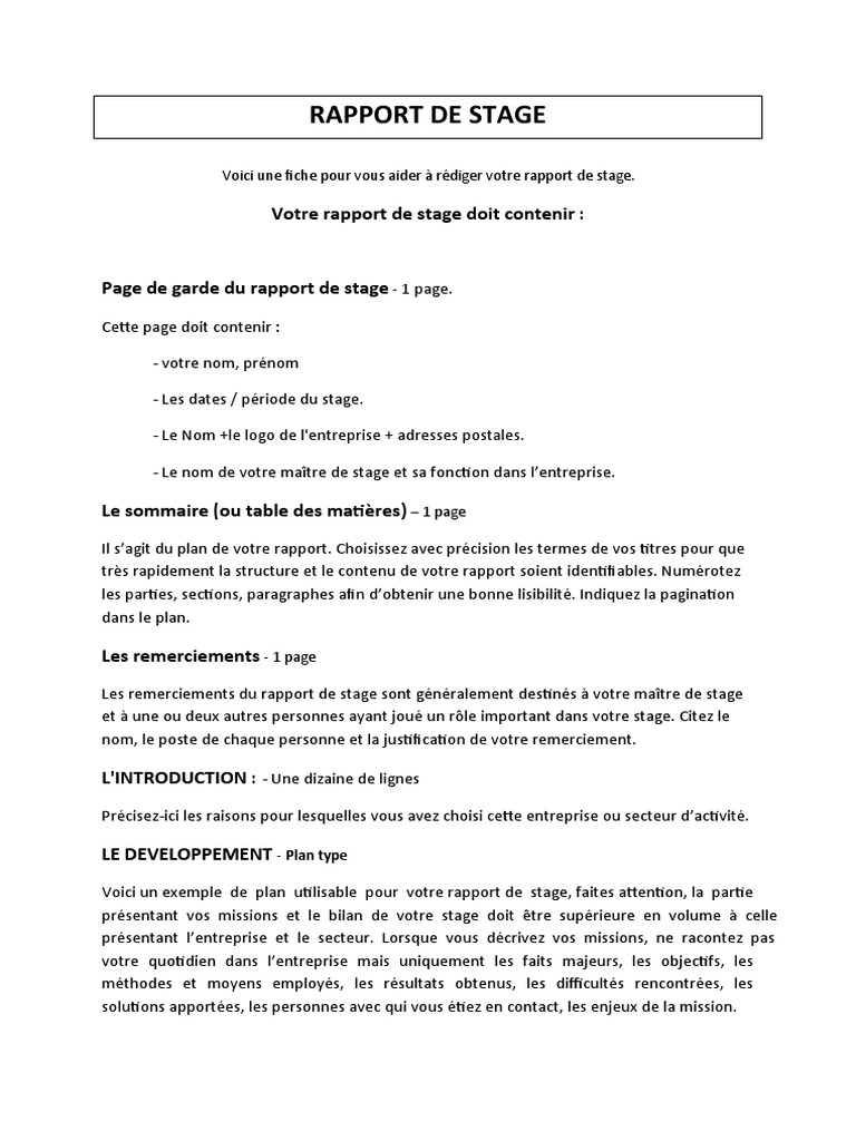Guide de rédaction d'un rapport de stage | PDF | Évolution de carrière ...
