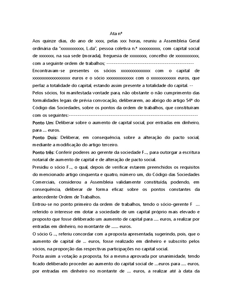 Ata Assembleia Aumento Capital | PDF
