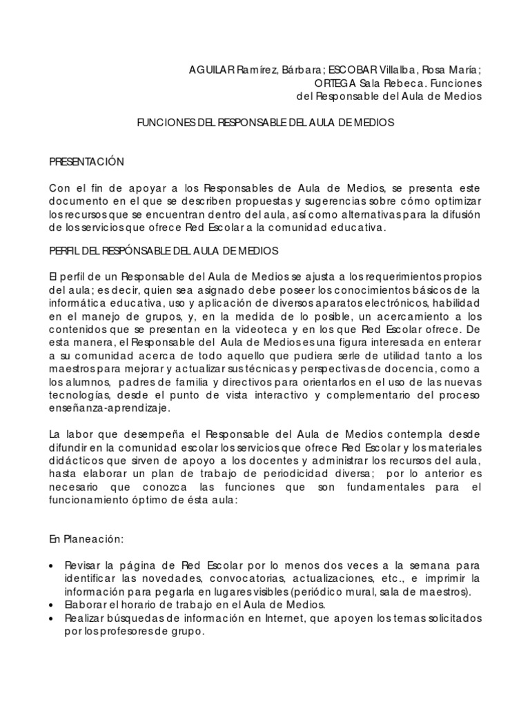 Funciones del Responsable de Aula | PDF | Salón de clases | Maestros