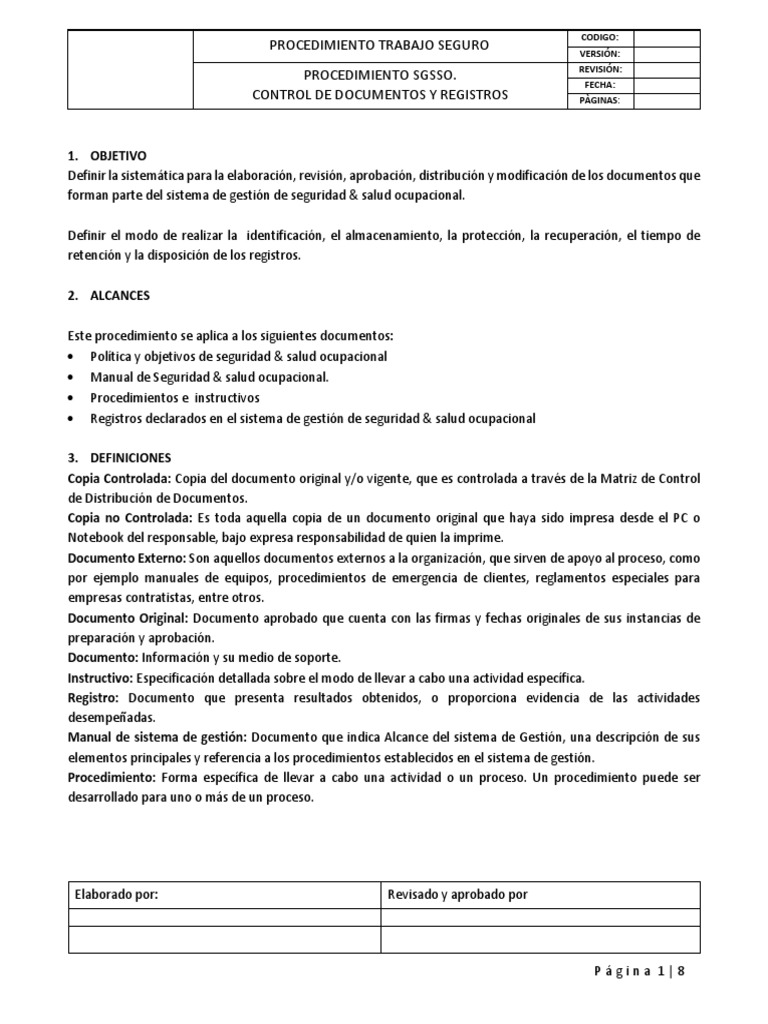 Control de Documentos SGSSO | PDF | Archivo de computadora | Seguridad ...