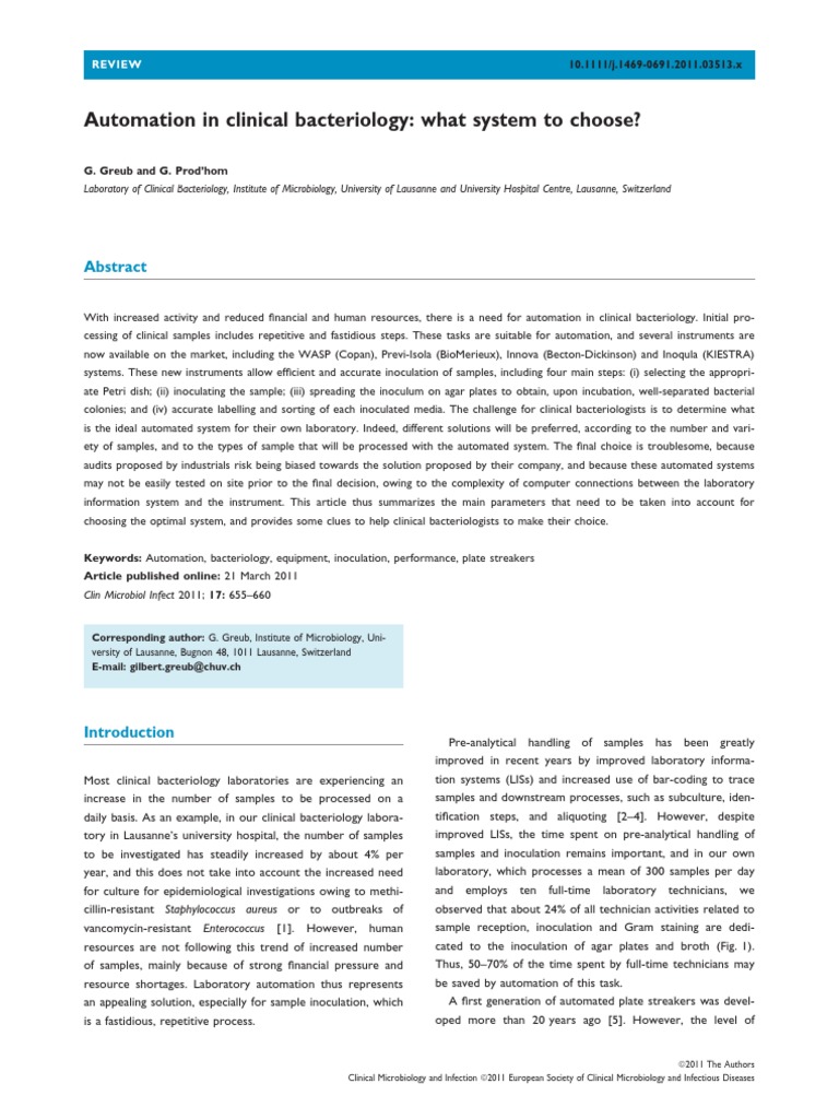 Automation in Clinical Bacteriology PDF Medical Specialties
