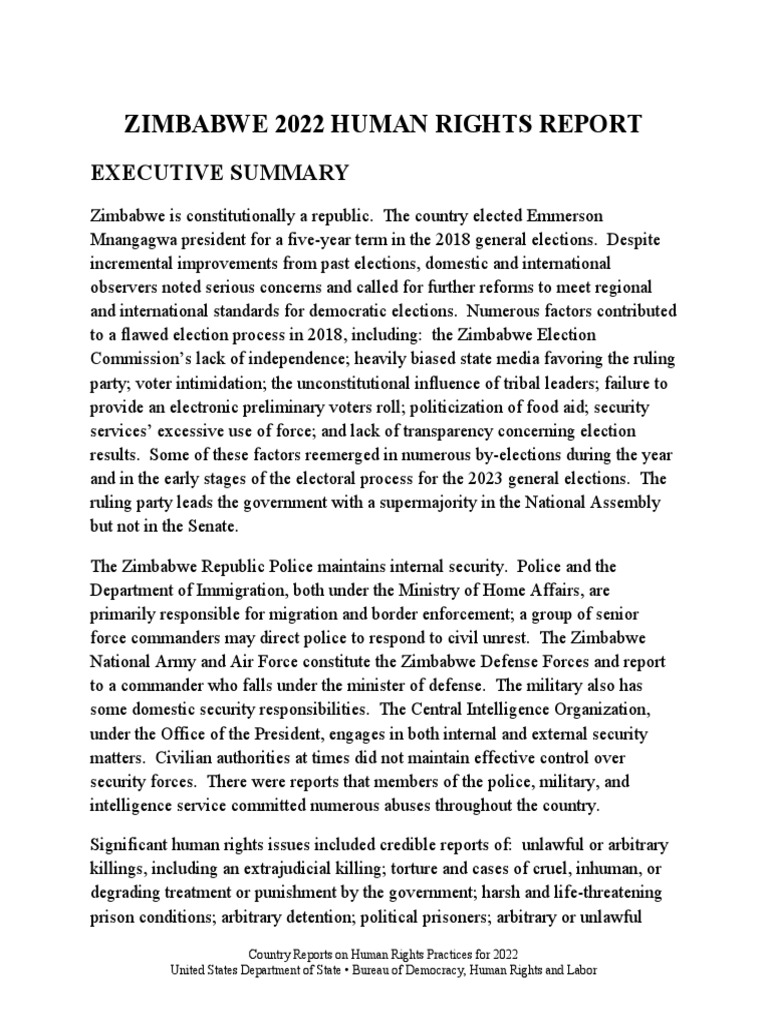 Zimbabwe 2022 Human Rights Report PDF Refugee Detention