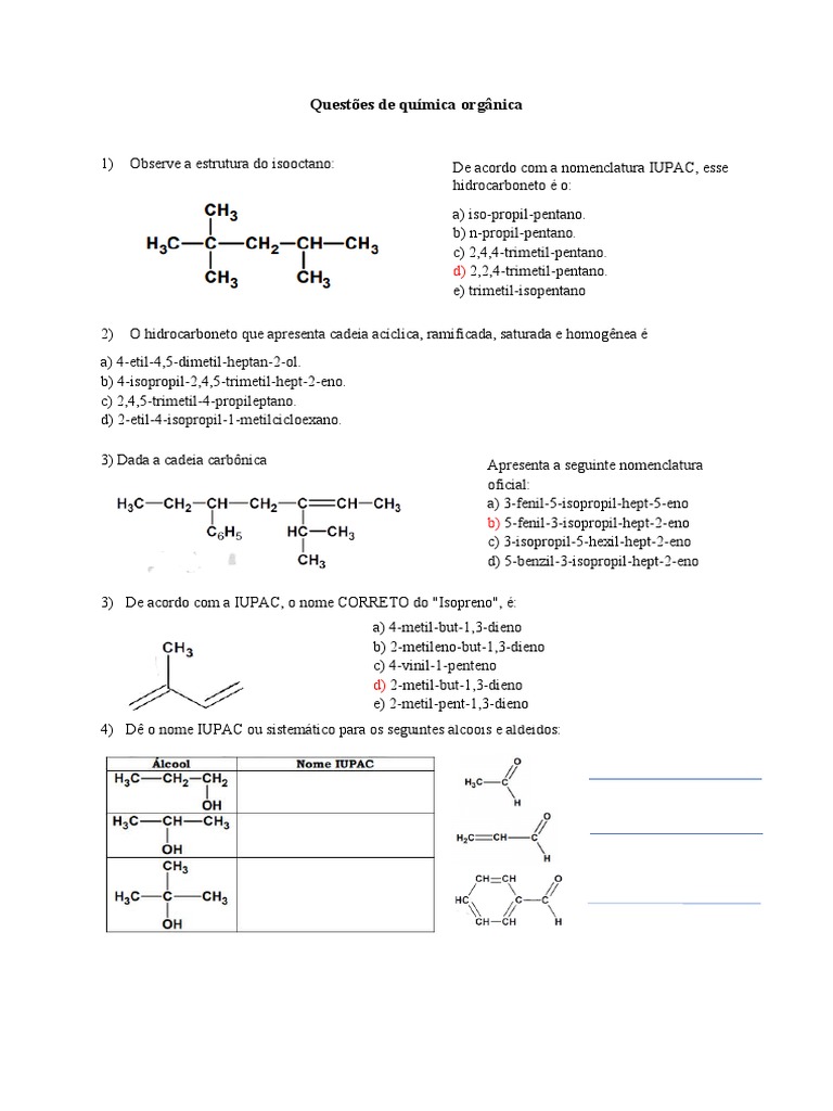 Questões de Química Orgânica | PDF | Cetona | Isômero