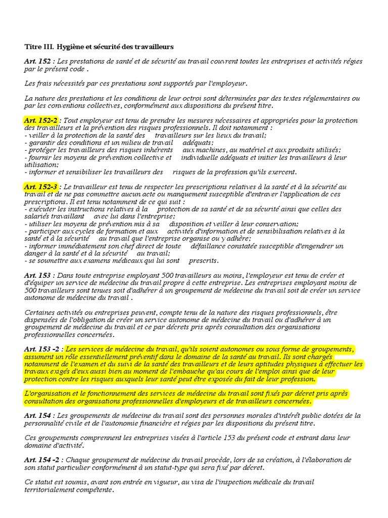 Code Travail 152-156 | PDF | Santé et sécurité au travail | Sécurité